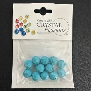Pkg of 12, Vintage Turquoise Crystal Passions Beads – 8mm Faceted Round Glass